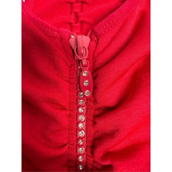 Grip Women’s Tank Top Full Rhinestone Trim Zip Ruched Stretch One Size Red - Picture 2 of 9